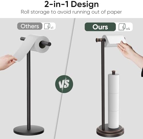 Hoimpro Toilet Paper Holder Stand Bathroom Free Standing Oil Rubber Bronze - Image 4