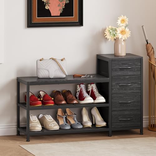 EXOTICA Industrial Shoe Storage Bench with 4 Drawers & Seat, Black - Image 3