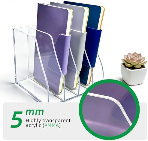 Clear Acrylic Magazine File Holder, 4 Compartment Desk Organizer - Image 5