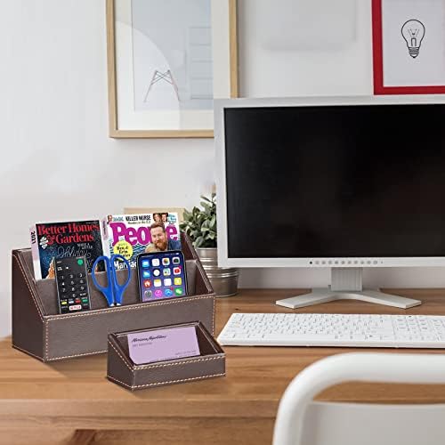 Ayunga PU Leather 6-piece Office Supplies Combination Set,Pencil Cup,Business Card Holder,Sticky Note Dispenser,Mail Sorter,Letter Tray,Files Holder,Suitable for Self-use and Friend Gifts (Brown) - Image 6