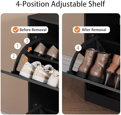 Black Hidden Shoe Storage Cabinet for Entryway with 4 Flip Drawers - Image 4