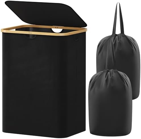 Lifewit 150L Large Laundry Basket with Lid, 2 Removable Bags, Black by Lifewit