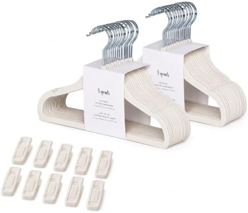 3 Sprouts Velvet Baby Hangers, Non Slip Slim, Cream, 30 Pack with 10 Clips by 3Sprouts