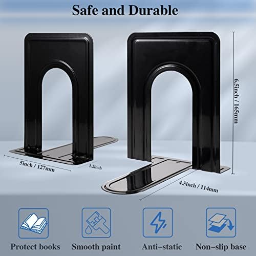 30 Pcs Metal Book Ends for Shelves, Heavy Duty Bookends for Office Home Kitchen Decorative, Nonskid Book Ends to Hold Heavy Books Black 6.5 x 5 x 5.7 in, 15 Pairs - Image 3