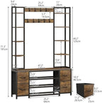 GiftGo Hall Tree with Bench and Shoe Storage 47.2" Entryway Coat Rack Freestanding with Seat 9 Adjustable Hooks 4-Tier Shelves 2 Drawers on Both Sides for Home Office Bedroom - Image 2