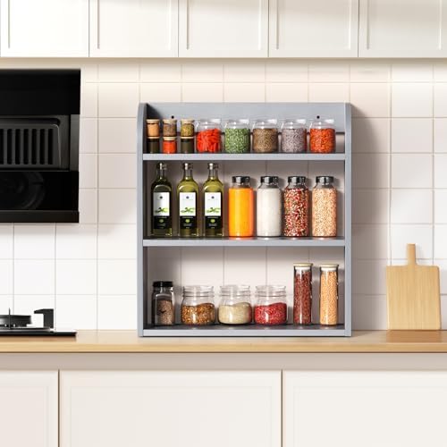 ROMGUAR CRAFT 3 Tier Bamboo Spice Rack, Countertop or Wall Mounting, Grey - Image 6
