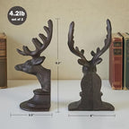 Decorative Bookend Deer Head Antler Book Ends Heavy Duty Cast Iron Vintage Shelf Decor, Antique Brown - Image 6
