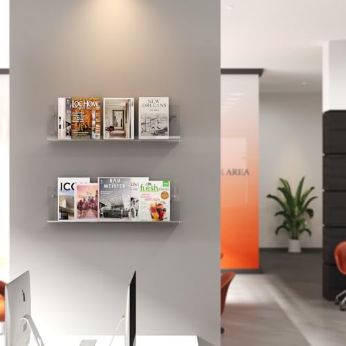 Acrylic Magazine Holder, 2 Pack Hanging Bookshelf Magazine Rack, Wall Mounted Floating Brochure Display for Waiting Room, Office, Home (Clear, 24 Inch) - Image 5