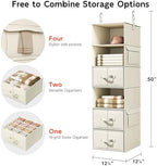 Vailando 6-Shelf Hanging Closet Organizer with 3 Fabric Drawers, Beige - Image 3