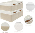 SNWDN 6 Pack Collapsible Fabric Storage Baskets with Handles (White/Beige 15''Lx10.2''Wx9''H) - Image 3