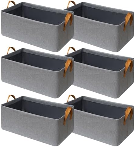SNWDN 6 Pack Closet Cloth Storage Bins with Handles（ Gray 15''L x 10.2''W x 8.2''H） by Unknown