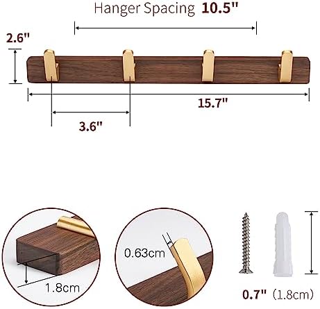 Wall Mounted Coat Rack, Metal Wood with 4 Hooks - Image 3