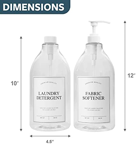 Calindiana Modern Farmhouse Liquid Laundry Detergent and Fabric Softener Dispenser for Laundry Room Decor and Organization, PET Plastic Landry Soap Containers with Water Resistant Labels, Clear 64oz - Image 3