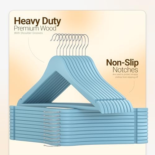 Utopia Home Premium Wooden Hangers 20 Pack - Durable & Slim Coat Hanger - Suit Hangers with 360-Degree Rotatable Hook - Wood Hangers with Shoulder Grooves (Light Blue Color) - Image 4