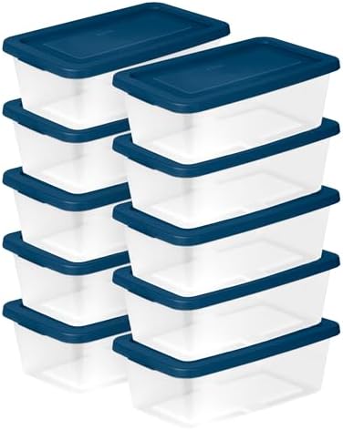Sterilite Stackable 6 Quart Home Storage Box with Handles and Lid for Efficient, Space Saving Household Storage and Organization, (10 Pack) by Sterilite