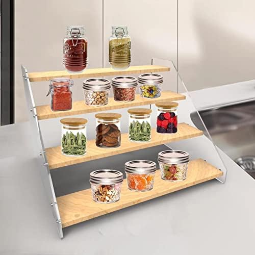 VAEHOLD Spice Rack Organizer for Cabinet & Countertop - Seasoning Organizer Spice Shelf - Space Saving Wooden Display Risers Shelf Showcase Fixtures Jewelry (4 Tier) - Image 6