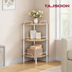 Tajsoon 3 Tier Corner Shelf Stand, Small Corner Table, Natural & White - Image 2