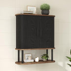Fluted Bathroom Wall Cabinet with Tambour Sliding Door, Black - Image 3