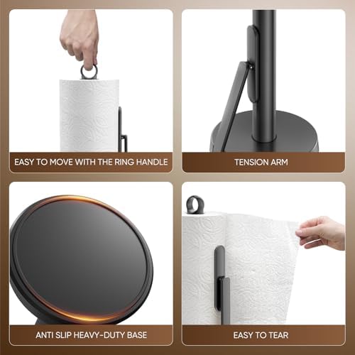 theaoo Heavy-Duty Paper Towel Holder with Tension Arm, Countertop(1, Black) - Image 6