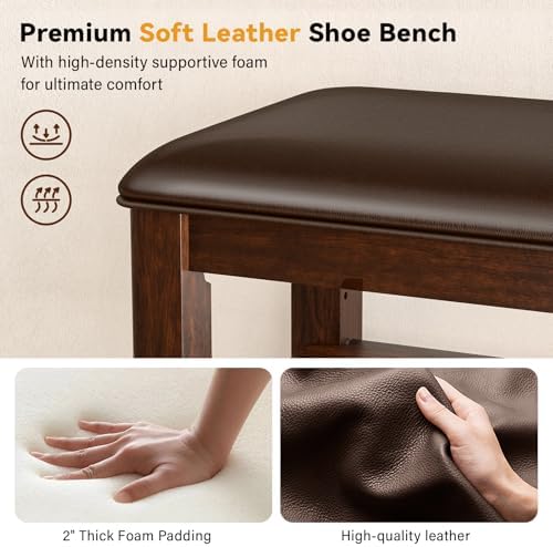 Taitiy Shoe Bench with 3 Tier Adjustable Shelves Rubberwood Entryway 31.5'' - Image 5