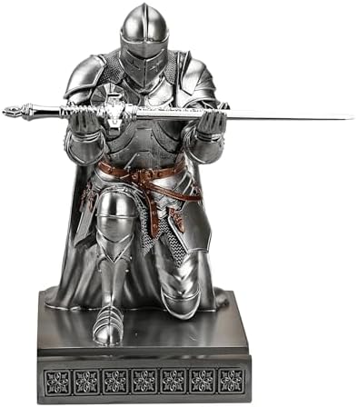 Medieval Armored Knight Pen Holder Figurine Paperweight Phone Stand Silver - Image 3