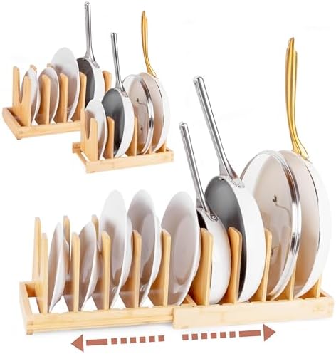 Pot and Pan Organizer for Under Cabinet – Bamboo Pot Lid Organizer for Cabinet with Magnetic Lock, Expandable 2-in-1, Adjustable Dividers, Non-Slip Base for Cutting Boards, Cookie Sheets, Bakeware by Unknown