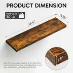 BAYKA Rustic Brown Floating Shelves 35.4in, Set of 2, Wall Mount Wood Shelf - Image 3