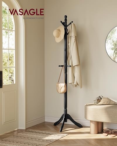 VASAGLE Freestanding Coat Rack, Rubber Wood Coat Tree with 10 Hooks - Image 2