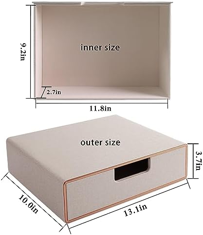 Stackable Drawer Organizer PU Leather Classic Handmade,Organize Home Office Desk Accessories and Sort Letter-Size Paper/a4 Document,Desk Caddy with Drawers Storage Box,13.1x10x3.7inches,Beige - Image 3