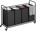 LINZINAR 4 Section Laundry Hamper, Black Laundry Basket 180L Laundry Sorter by LINZINAR
