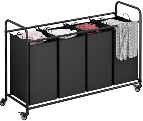 LINZINAR 4 Section Laundry Hamper, Black Laundry Basket 180L Laundry Sorter by LINZINAR