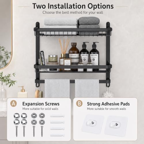 CAXIMSY Towel Rack for Bathroom with 3 Tier Shelf Double Bar Hook (Black) - Image 7