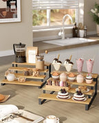 SONGMICS Display Risers, Set of 2 Engineered Wood Perfume Organizer Stand, 4-Tier Cupcake Stand Holder, Spice Rack, Shelf Risers for Figures, Dessert Shelves, Natural Beige and Ink Black UKCS216N01 - Image 3