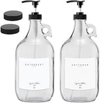 Laundry Detergent Dispenser for Laundry Room - Two Half Gallon Glass Jugs for Fabric Softener Dispenser, Liquid Laundry Soap Dispenser and Bleach - 64 oz. Black Commercial Liquid Pump Dispenser by MEDecor-InnovativeLiving