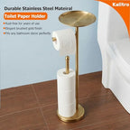 Kalitro Toilet Paper Holder Freestanding with Big Shelf, 4 Rolls Reserve Paper Holder Stand, Modern Paper Roll Holder with Storage Space for Phones (Gold) - Image 6