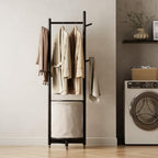 CycleCrew Solid Wood Coat Rack with Fabric Basket - Freestanding Coat Rack Rolling Coat Tree with 9 Hooks Wheels, Small Clothes Rack For Entryway Bedroom Hallway Living Room - Image 6