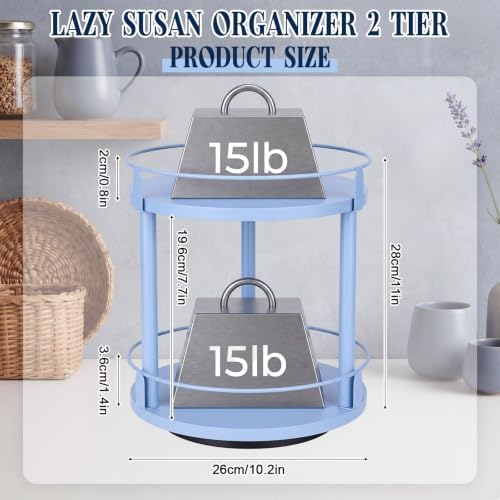Light Blue 2 Tier Lazy Susan Organizer, 10 in Rotating Spice Rack - Image 2