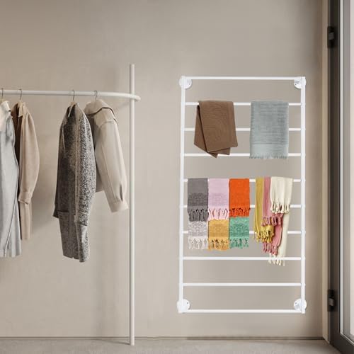 10-Tier Wall Mounted Scarf Rack, Tie & Scarf Holder, Towel Storage Rack, White, Iron, Baking Paint, Coating - Image 4