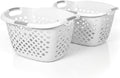 Home Logic 1.75 Bushel Plastic Laundry Basket with Hip Grip, Large Laundry Hamper with Handles, Ventilated Clothes Organizer for Bedroom Bathroom Closet, 2 Pack, White by HomeLogic