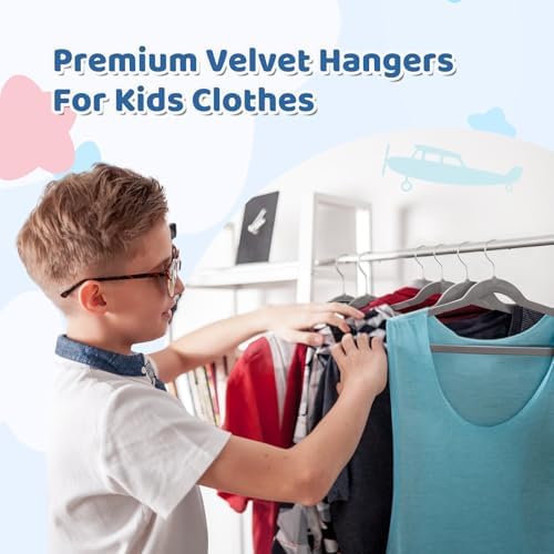 Smartor Premium 14 Inch Kids Hangers 100 Pack, Baby Velvet Hanger Non Slip - Image 5
