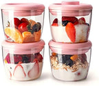 Ankou 400ml Meal Prep Container Set of 4 Pink Tritan Plastic Food Storage Containers with Lids, Airtight Leakproof Pop Top Lid Bowl for Breakfast Leftovers by ANKOU