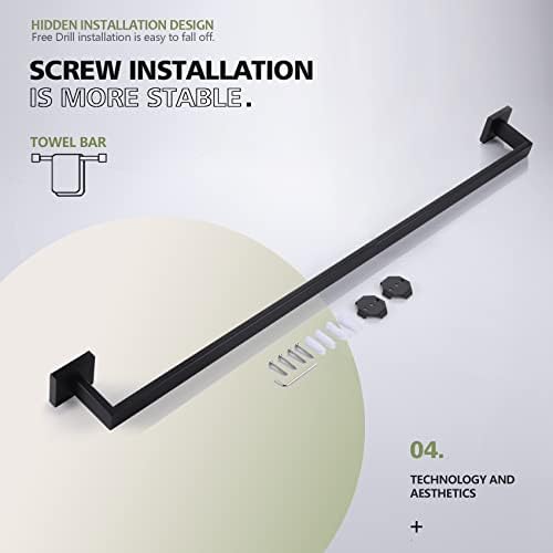 KOKOSIRI 36-Inch Single Towel Bar, Bathroom Kitchen Towel Holder, Wall Mounted SUS304 Stainless Steel Towel Rack, Matte Black, B4003BK-L36 - Image 5