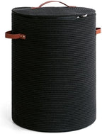 CHICVITA Large Woven Laundry Basket with Lid & Leather Handles, 60L, Black by CHICVITA