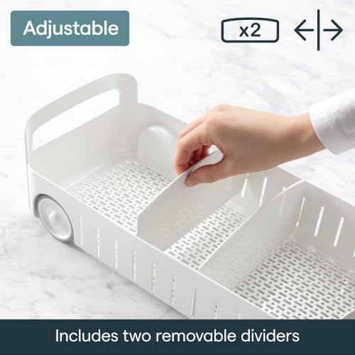 YouCopia RollOut Caddy Rolling Storage Bin with 2 Adjustable Dividers and Removable Basket for Kitchen and Bathroom Under Sink Organization, 8" Wide - Image 4