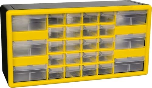 Akro-Mils 26-Drawer Plastic Storage Cabinet, 20"W x 6"D x 10"H, Yellow by Akro-Mils