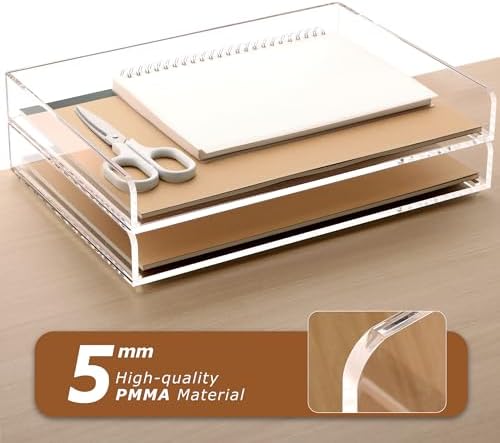 2 Pack- Stackable Paper Letter Tray, A4 File Tray Desk Organizer, Acrylic - Image 6