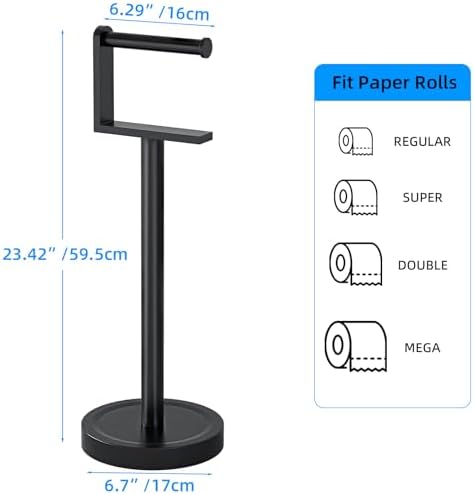Heavy Duty Toilet Paper Holder Stand, Stable Weighted Base Toilet Paper Holder Free Standing, Stainless Steel Bathroom Free Standing Toilet Paper Roll Holder, Matte Black Tissue Rack - Image 5
