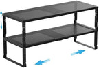 Expandable Spice Rack Kitchen Cabinet Shelf Organizer, Stackable Storage Shelves Racks, Adjustable Counter Shelving for Cabinets, Countertop, Cupboard,Pantry and More(2Packs/Black/Large) by Goodqualityproducts