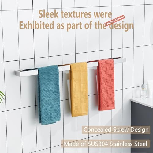 KOKOSIRI Towel Holder Chrome Bath Towel Bar Rack 32-Inch Kitchen Holder Polished Stainless Steel for Bathroom Hardware Wall Mounted, 1 Pack B4008CH-L32 - Image 5