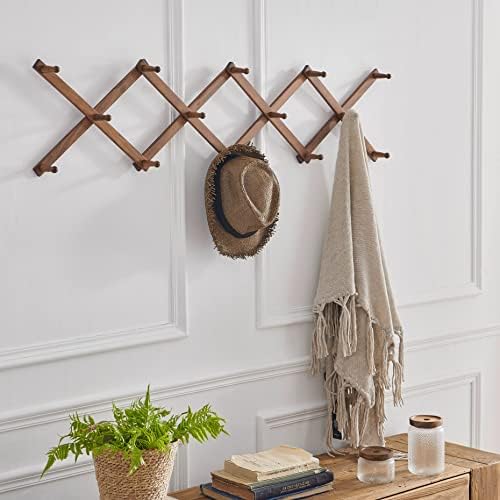SKOLOO Hat Rack for Wall with 14 Hooks, Solid Wooden, Modern, Expandable Coat Rack Wall Mount for Coats, Hats, Bags, Baseball Caps, Walnut Color - Image 2